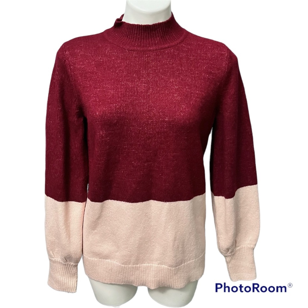 MICHAEL Michael Kors Maroon & Light Pink Colorblock Sweater - Size Medium